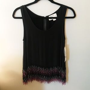 Nicole Miller Black Beaded Fringe Shirt